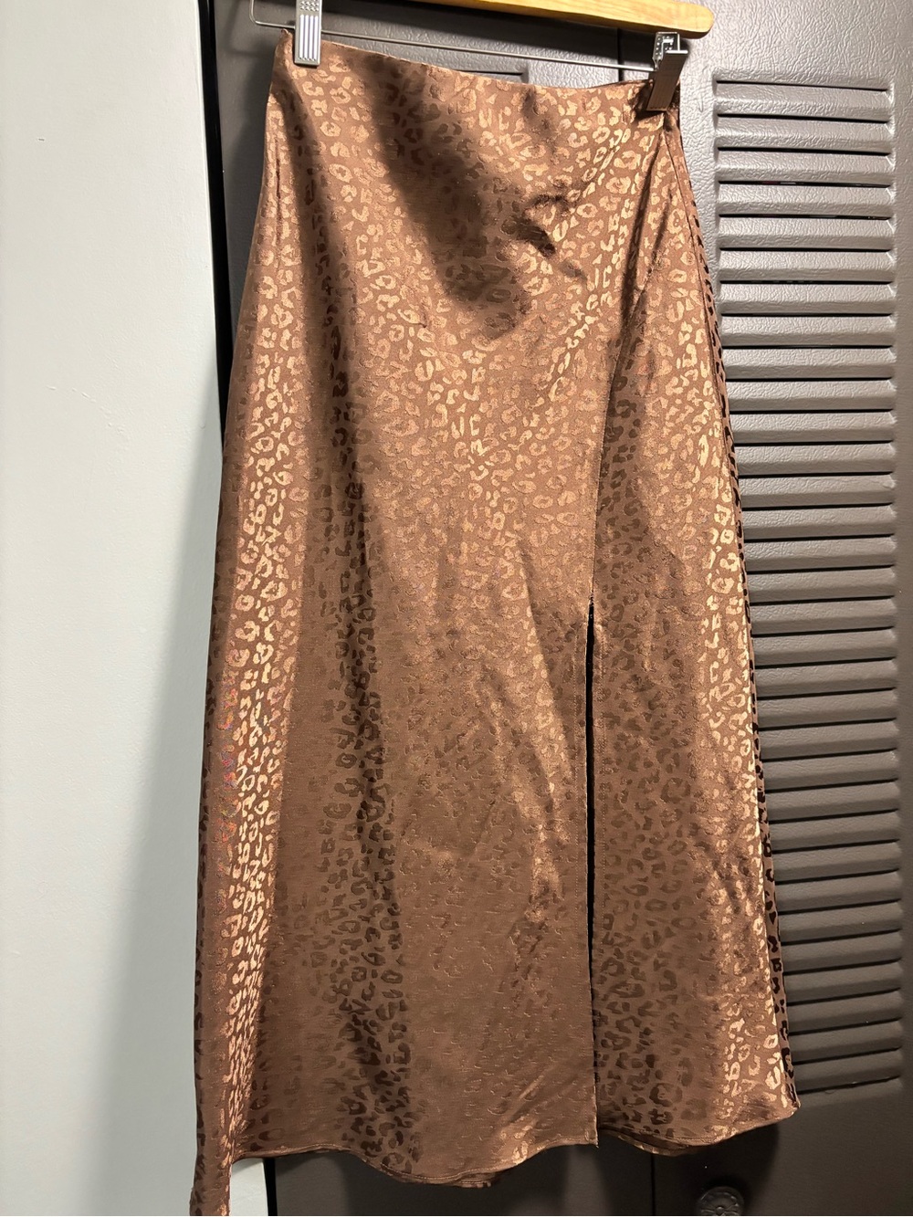 Blue Rain Brown Leopard-Print Satin Skirt